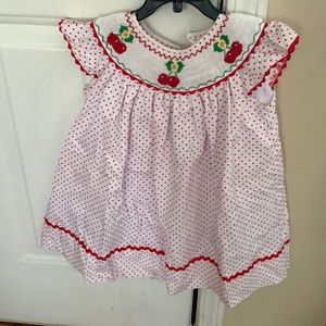 Easter Smocked cherry dress, size 2T